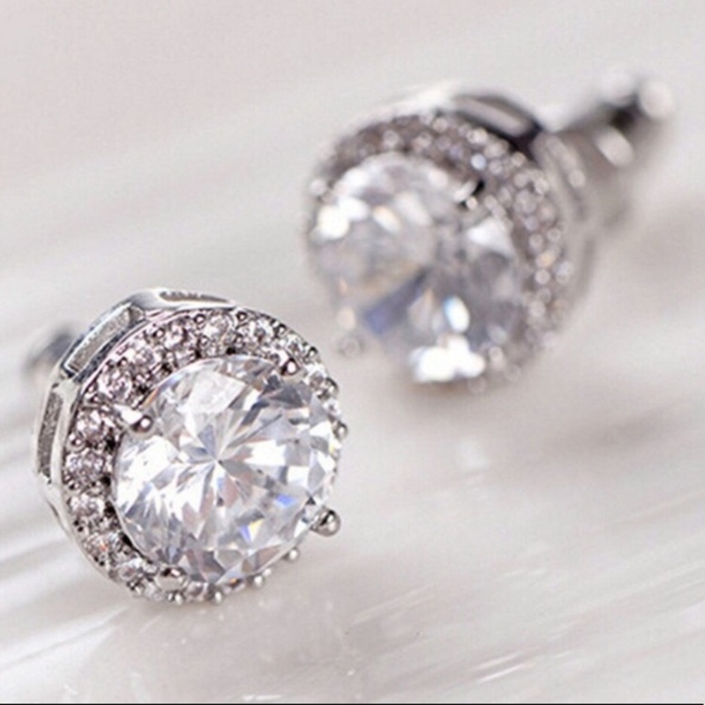 White Gold Plated Crystal Zircon Earrings